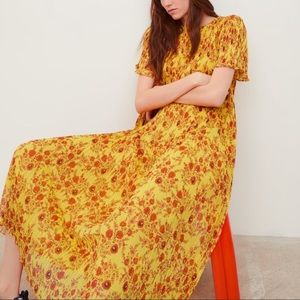 Zara Micro Pleated Yellow Floral Maxi Dress
